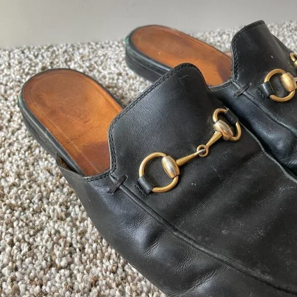 Gucci | Authentic Black Leather Princetown Horsebit Flat Mules - Picture 2 of 16